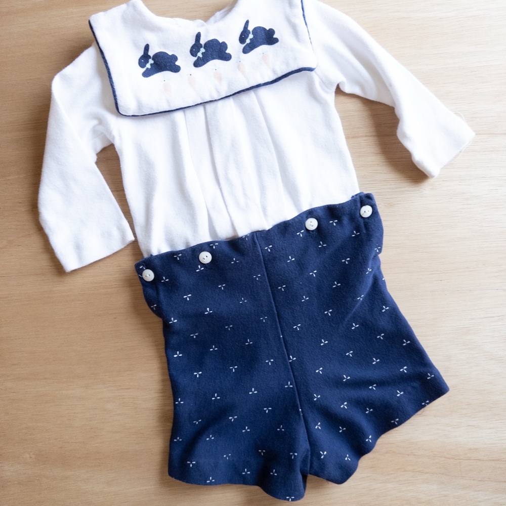 Sweet Potatoes‎ White and Navy Baby Romper